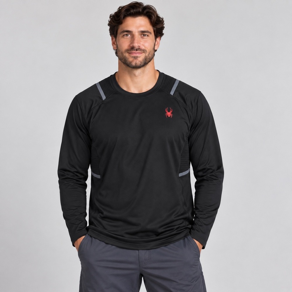 Spyder Active Long Sleeve Performance Shirt Black Red Logo Mens Large